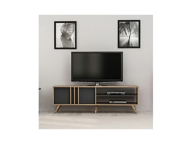 Mobile Porta Tv Rilla - Noce, Antracite - 150 x 35 x 48 cm - EPIKASA