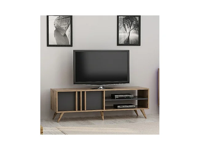 Mobile Porta Tv Rilla - Noce, Antracite - 150 x 35 x 48 cm - EPIKASA
