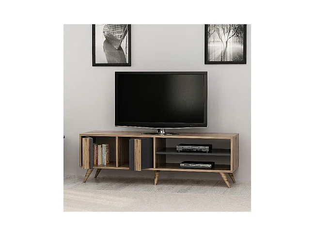 Mobile Porta Tv Rilla - Noce, Antracite - 150 x 35 x 48 cm - EPIKASA