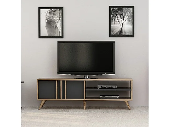 Mobile Porta Tv Rilla - Noce, Antracite - 150 x 35 x 48 cm - EPIKASA