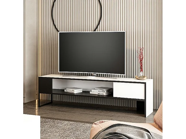Mobile Porta Tv Concord - Bianco, Nero - 150 x 35 x 42 cm - EPIKASA