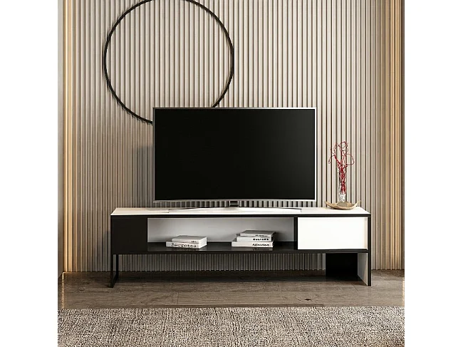 Mobile Porta Tv Concord - Bianco, Nero - 150 x 35 x 42 cm - EPIKASA