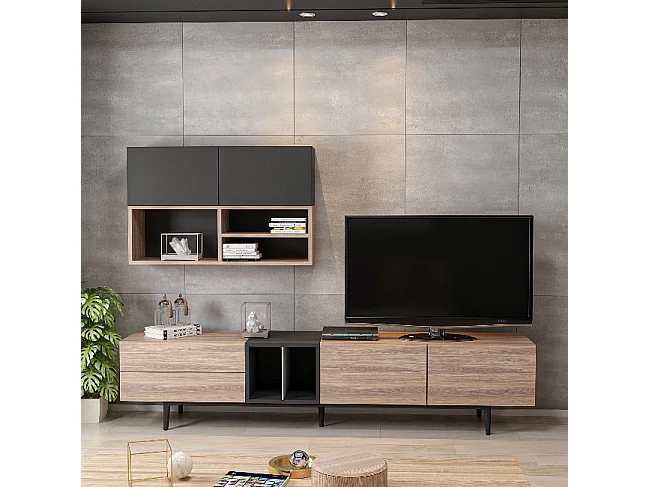 Meuble Tv Diany - Noir, Bois - 195x37x45 cm - Homemania