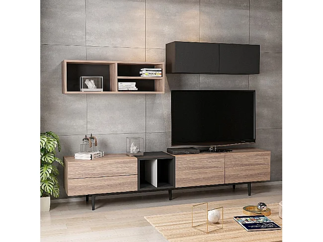 Meuble Tv Diany - Noir, Bois - 195x37x45 cm - Homemania