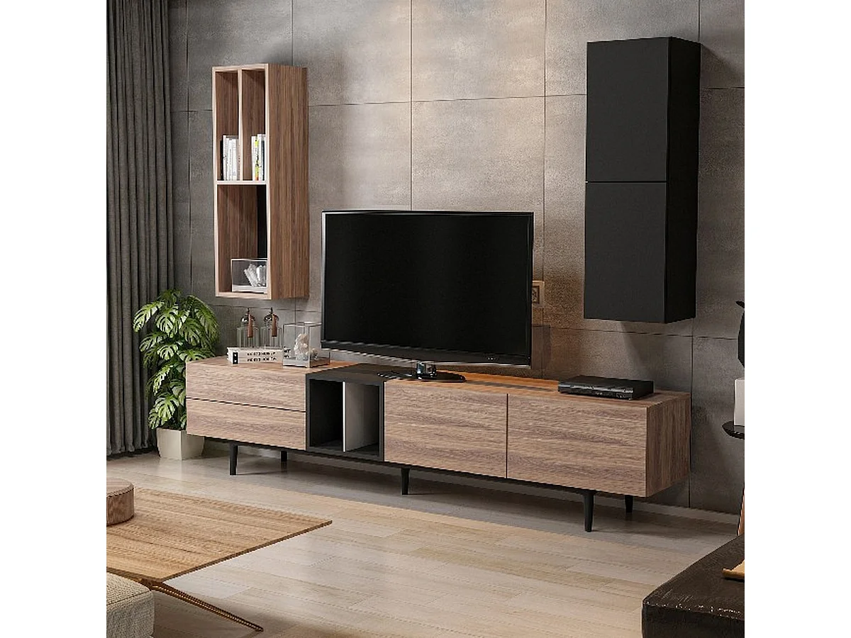 Meuble Tv Diany - Noir, Bois - 195x37x45 cm - Homemania