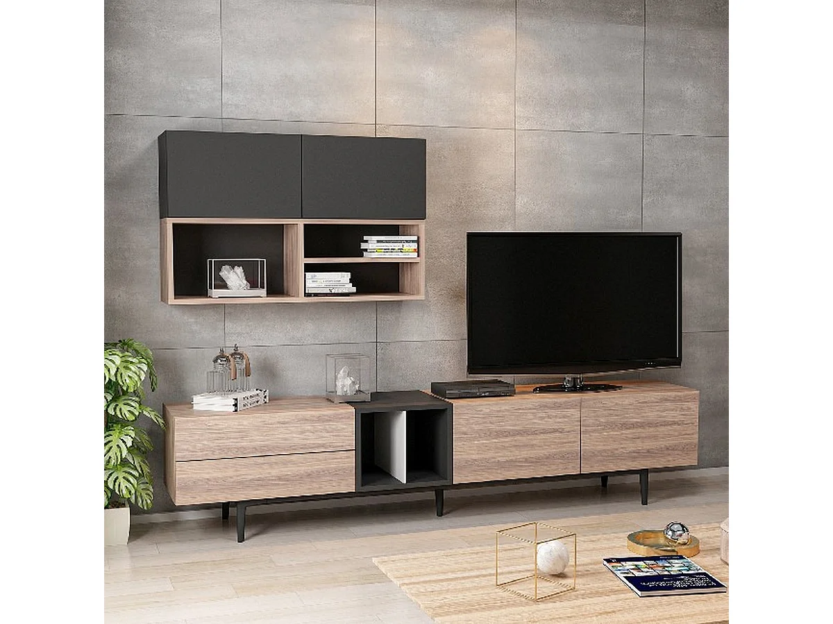Meuble Tv Diany - Noir, Bois - 195x37x45 cm - Homemania