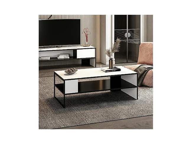 Tavolino Concord - Bianco, Nero - 120 x 60 x 42 cm - EPIKASA