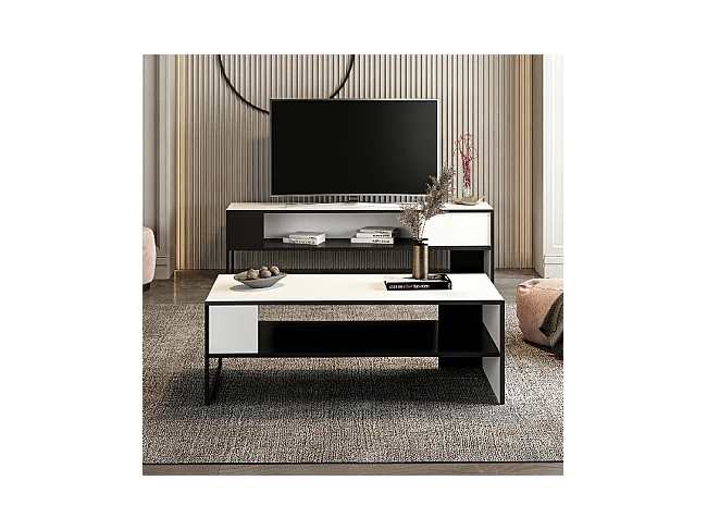 Tavolino Concord - Bianco, Nero - 120 x 60 x 42 cm - EPIKASA