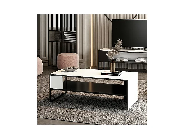 Tavolino Concord - Bianco, Nero - 120 x 60 x 42 cm - EPIKASA