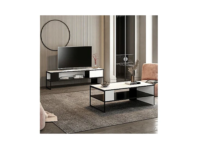 Tavolino Concord - Bianco, Nero - 120 x 60 x 42 cm - EPIKASA