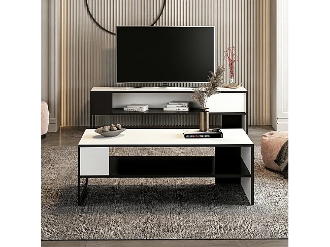 Tavolino Concord - Bianco, Nero - 120 x 60 x 42 cm - EPIKASA