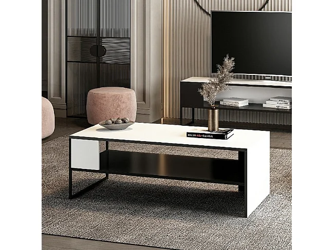 Tavolino Concord - Bianco, Nero - 120 x 60 x 42 cm - EPIKASA