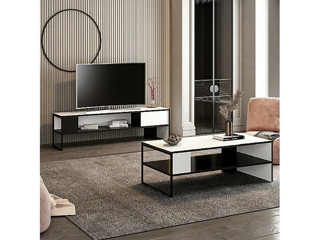 Tavolino Concord - Bianco, Nero - 120 x 60 x 42 cm - EPIKASA