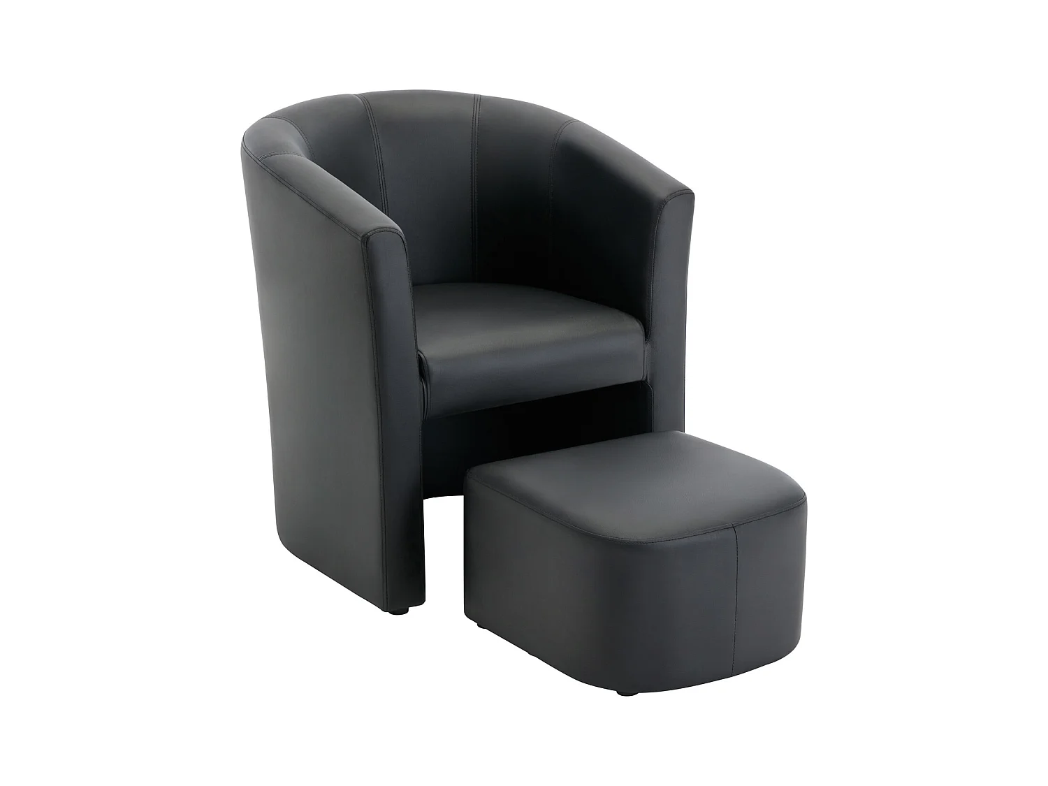 Poltrona e pufe em pele sintética preto - JOVANA