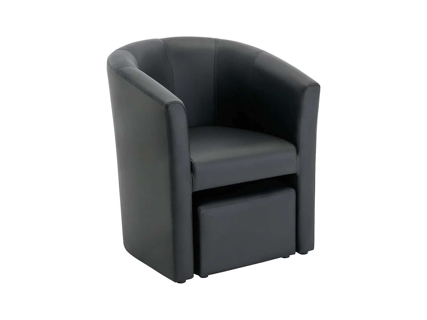 Poltrona e pufe em pele sintética preto - JOVANA