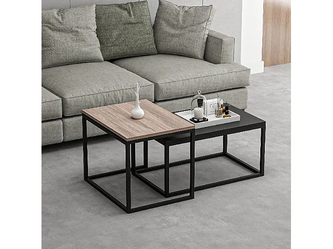 Table Basse Leka - Noyer, Noir - 60x47x45 cm - Homemania