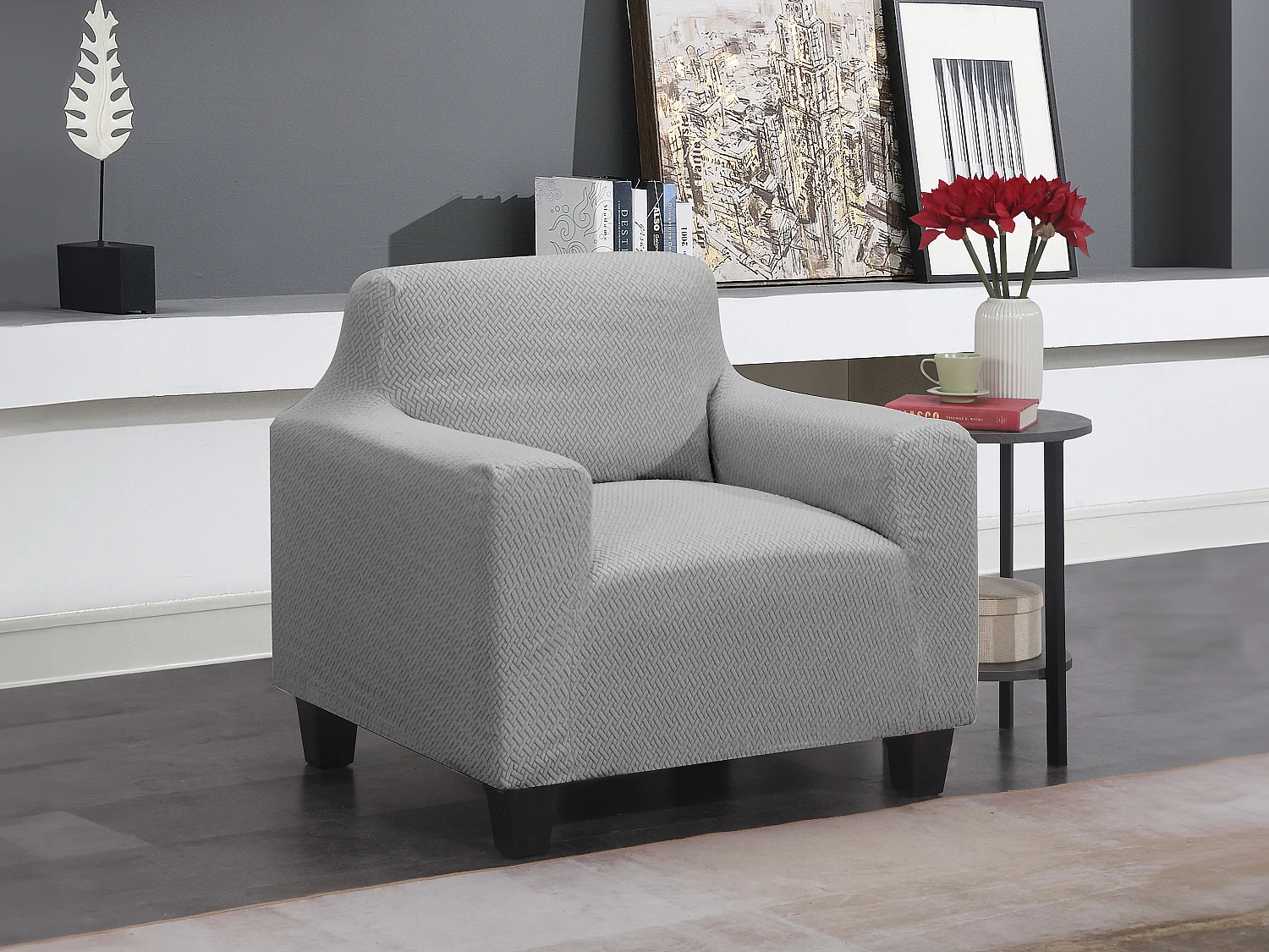 Funda de sillón extensible 32-42 cm x 81-101 cm - Gris - NÁPOLES