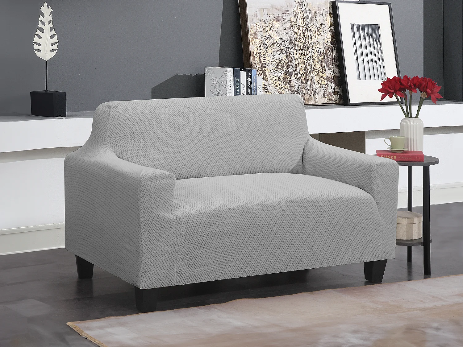 Housse de canapé extensible 2 places 60-74 x 152-188 cm - Gris - NAPLES