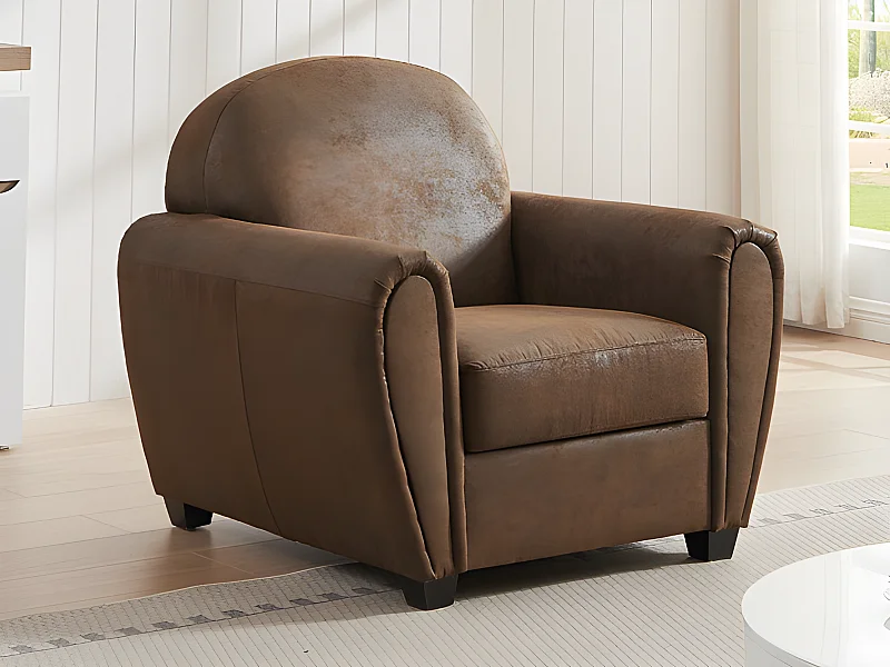 Fauteuil en microfibre aspect cuir vieilli club VICTORY III