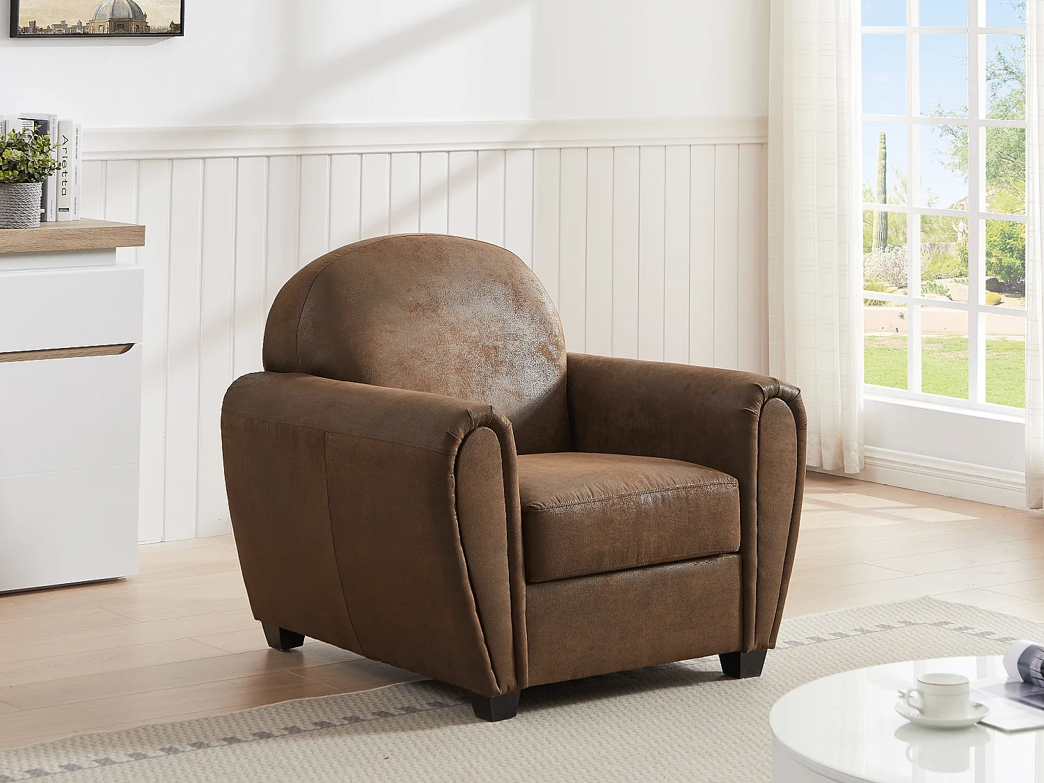 Fauteuil en microfibre aspect cuir vieilli club VICTORY III