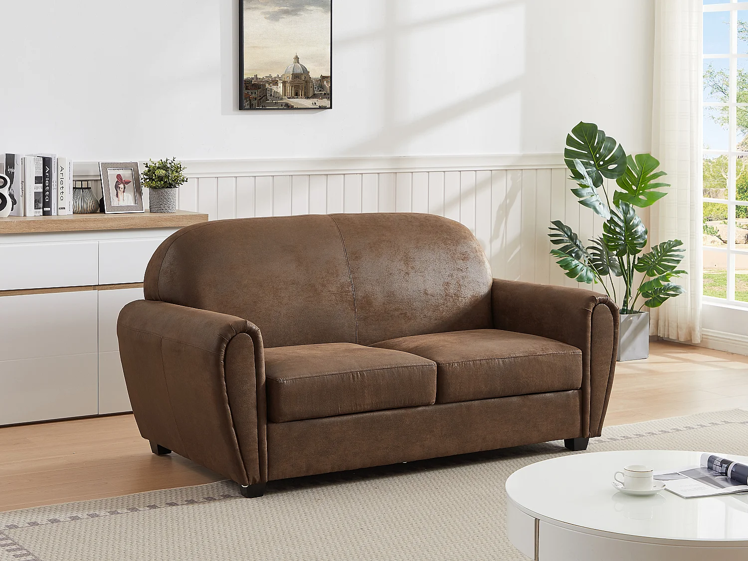 Canapé 3 places en microfibre aspect cuir vieilli club VICTORY III
