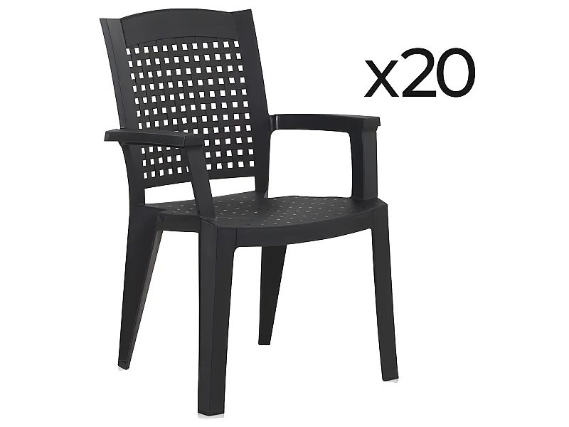 Lot de 20 chaises de jardin empilables en résine coloris Gris - Longueur 59 x Profondeur 60 x Hauteur 87 cm