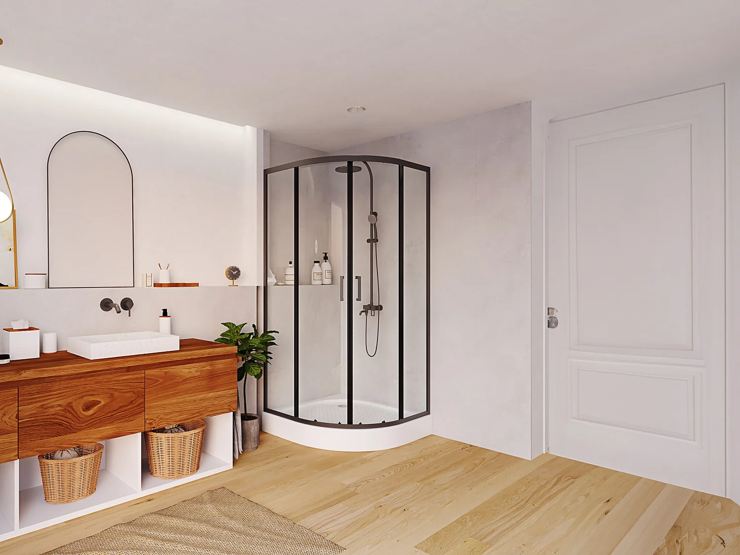 Paroi de douche d'angle avec receveur - Noir - L80 x l80 x H192 cm - SIDOA