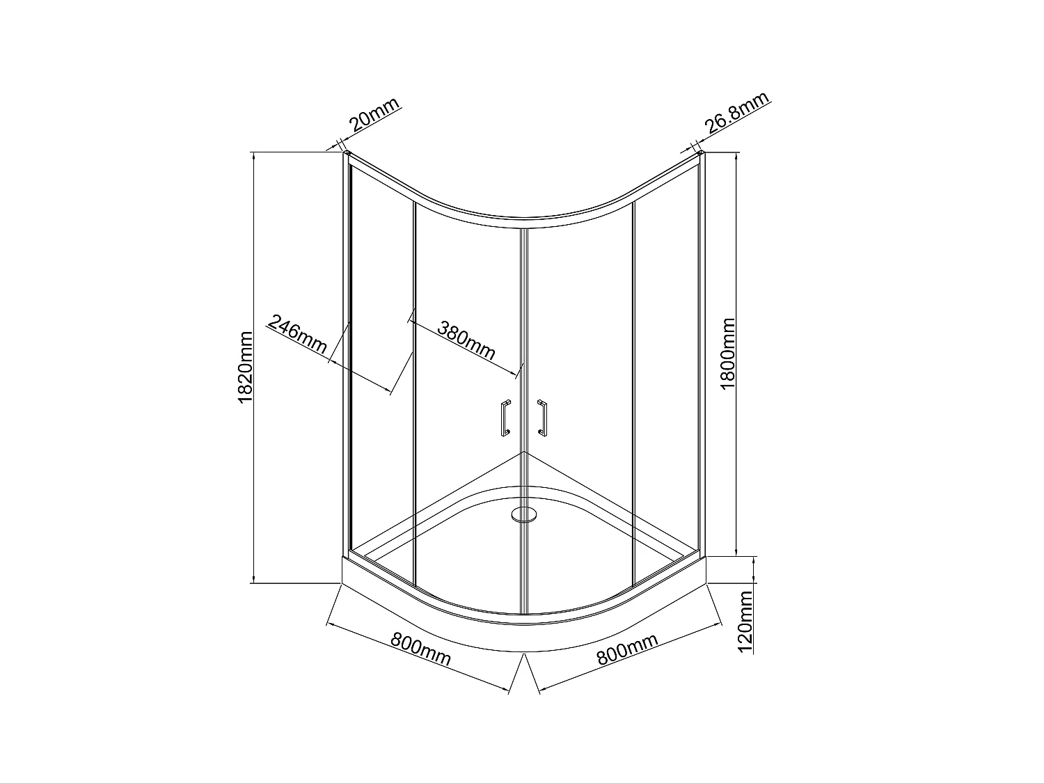 Hjørne bruseafskærmning med brusebund - Sort - L80 x B80 x H192 cm - SIDOA