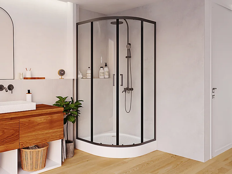 Duschtrennwand Seitenwand Eckdusche mit Duschwanne - Schwarz - 90x90x192 cm - SIDOA