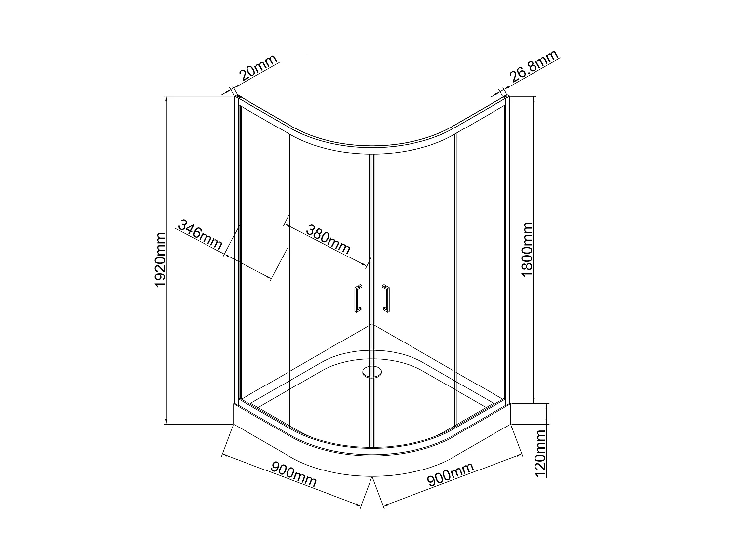 Duschtrennwand Seitenwand Eckdusche mit Duschwanne - Schwarz - 90x90x192 cm - SIDOA
