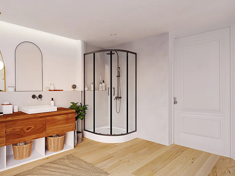 Paroi de douche d'angle avec receveur - Noir - L90 x l90 x H192 cm - SIDOA