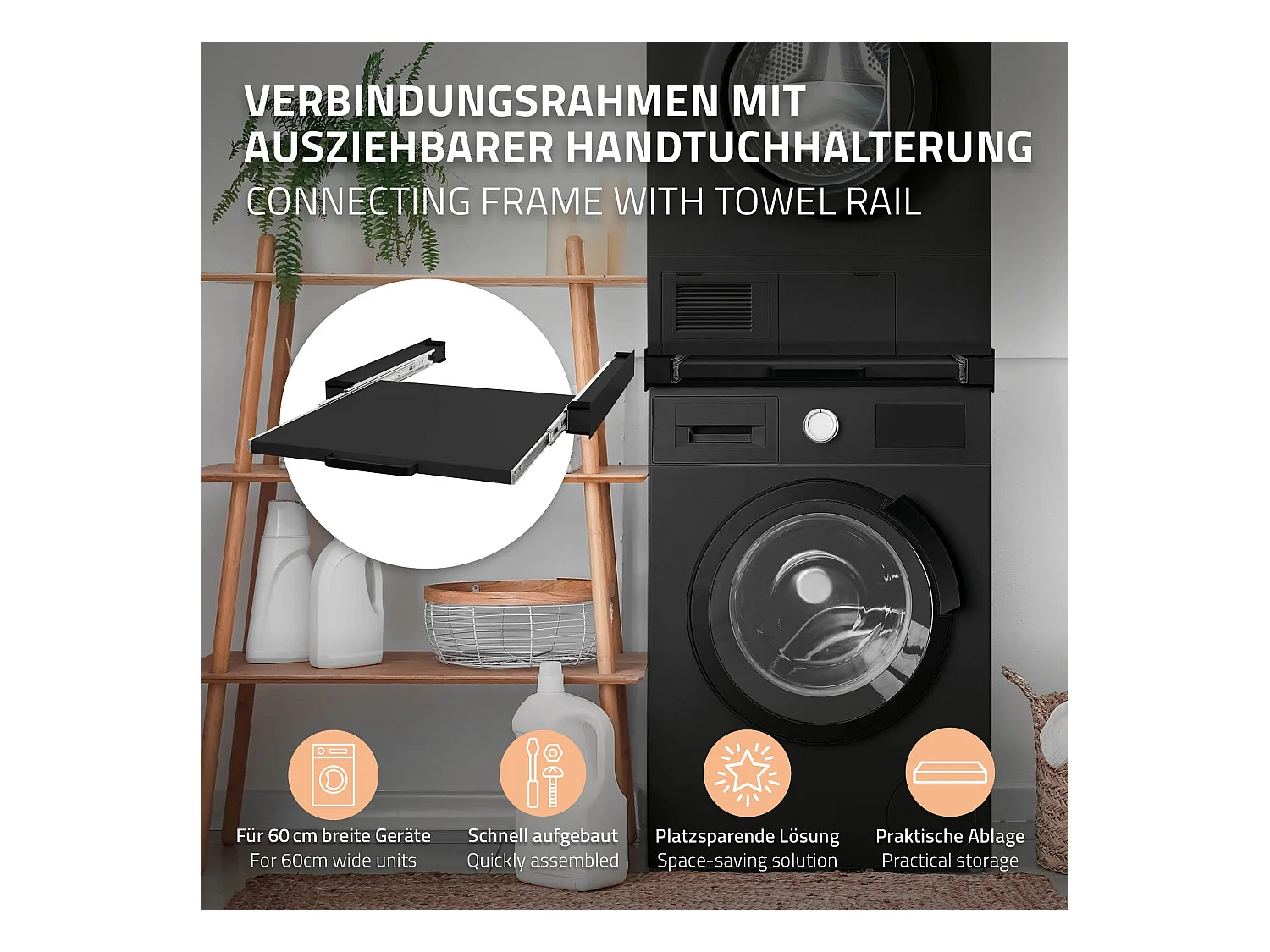 Cadre intermédiaire universel lave-linge cadre liaison extensible noir ML-Design