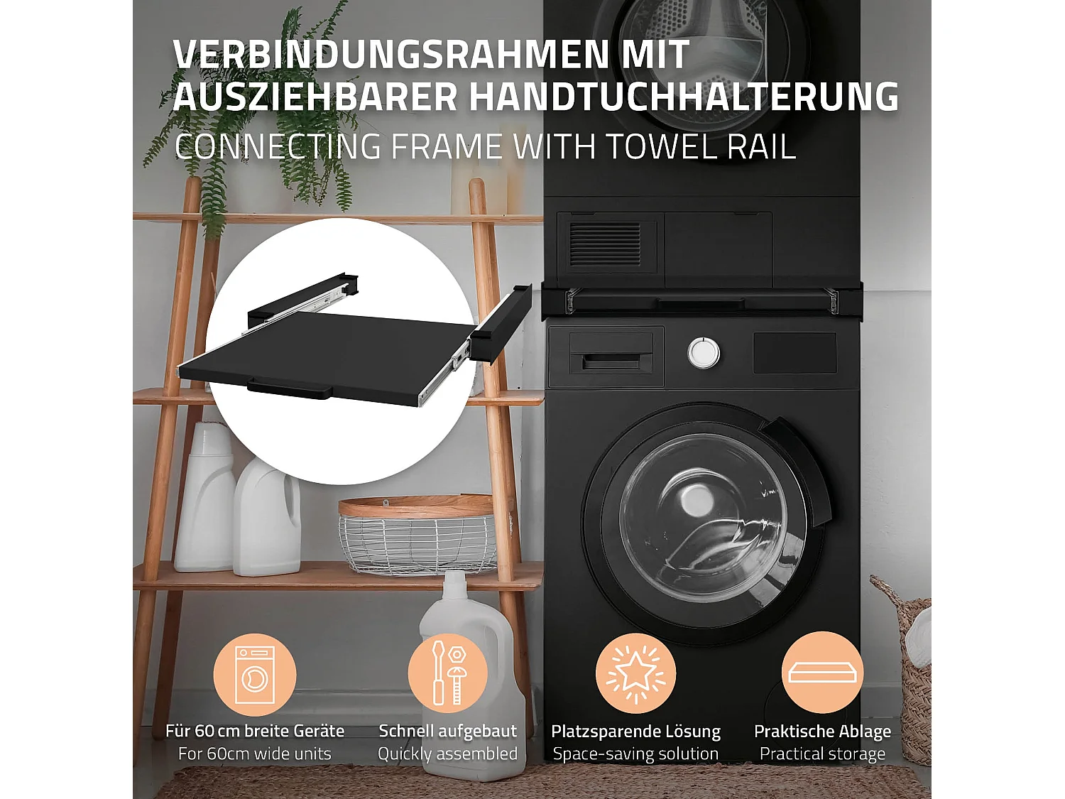 Cadre intermédiaire universel lave-linge cadre liaison extensible noir ML-Design