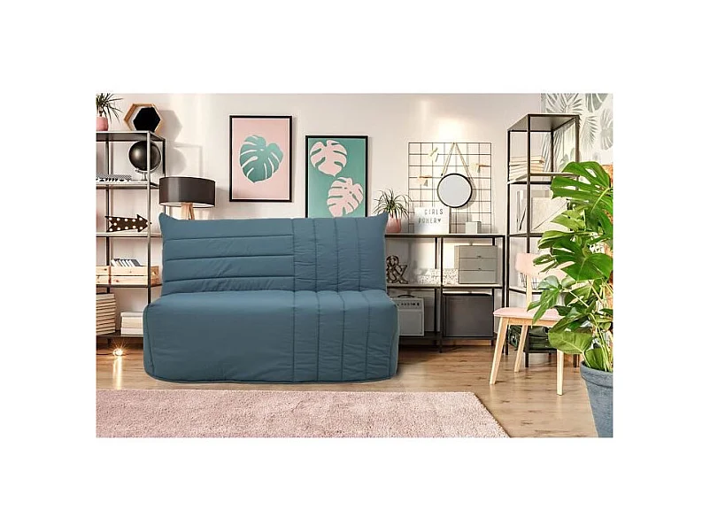 Schlafsofa BZ 2 Plätze Stoff Preußisch Blau Matratze Bultex L142 x P101 x H95cm