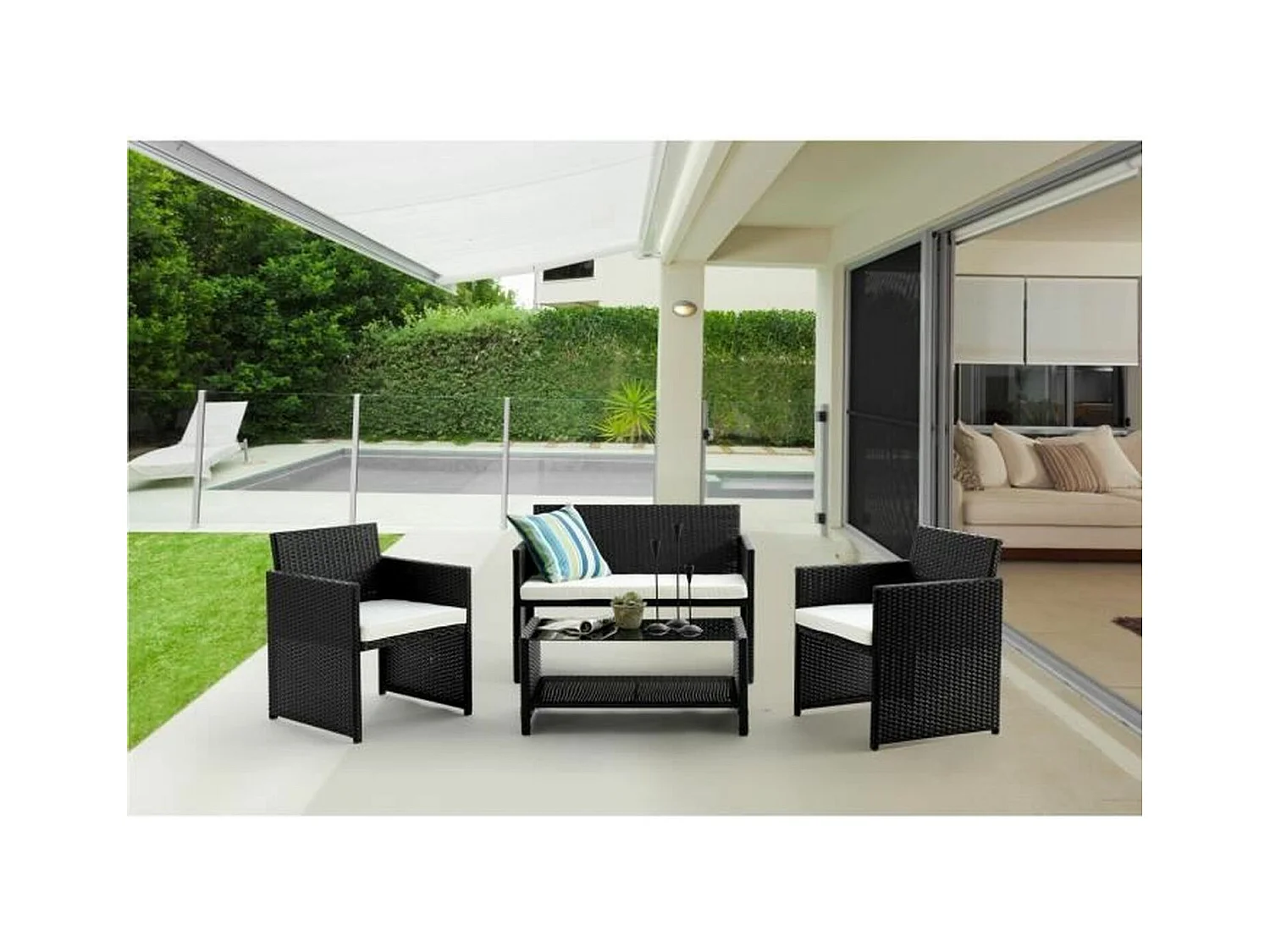 Salon de jardin en résine tressée avec coussins - 4 personnes - Hilpea