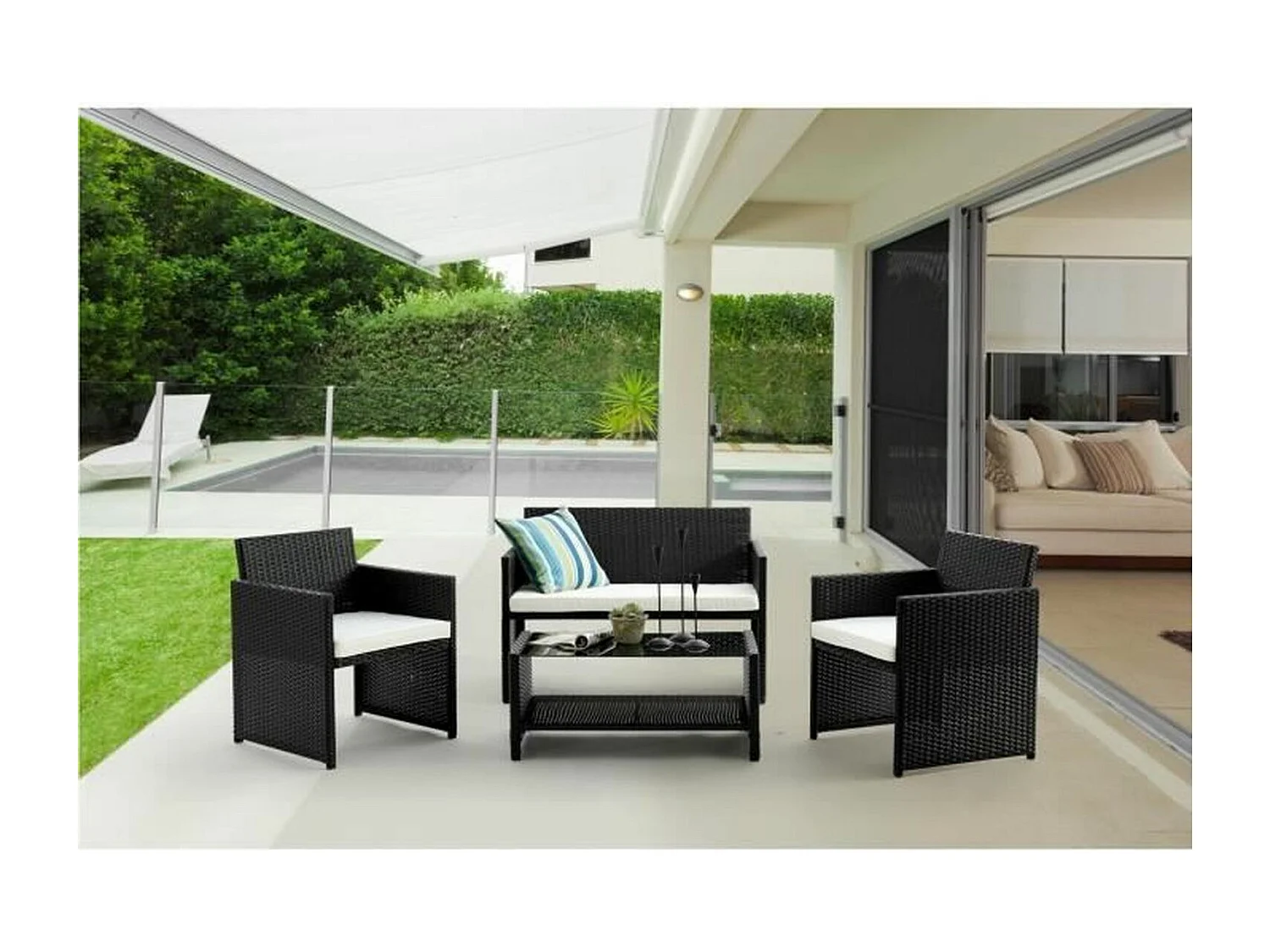 Salon de jardin en résine tressée avec coussins - 4 personnes - Hilpea