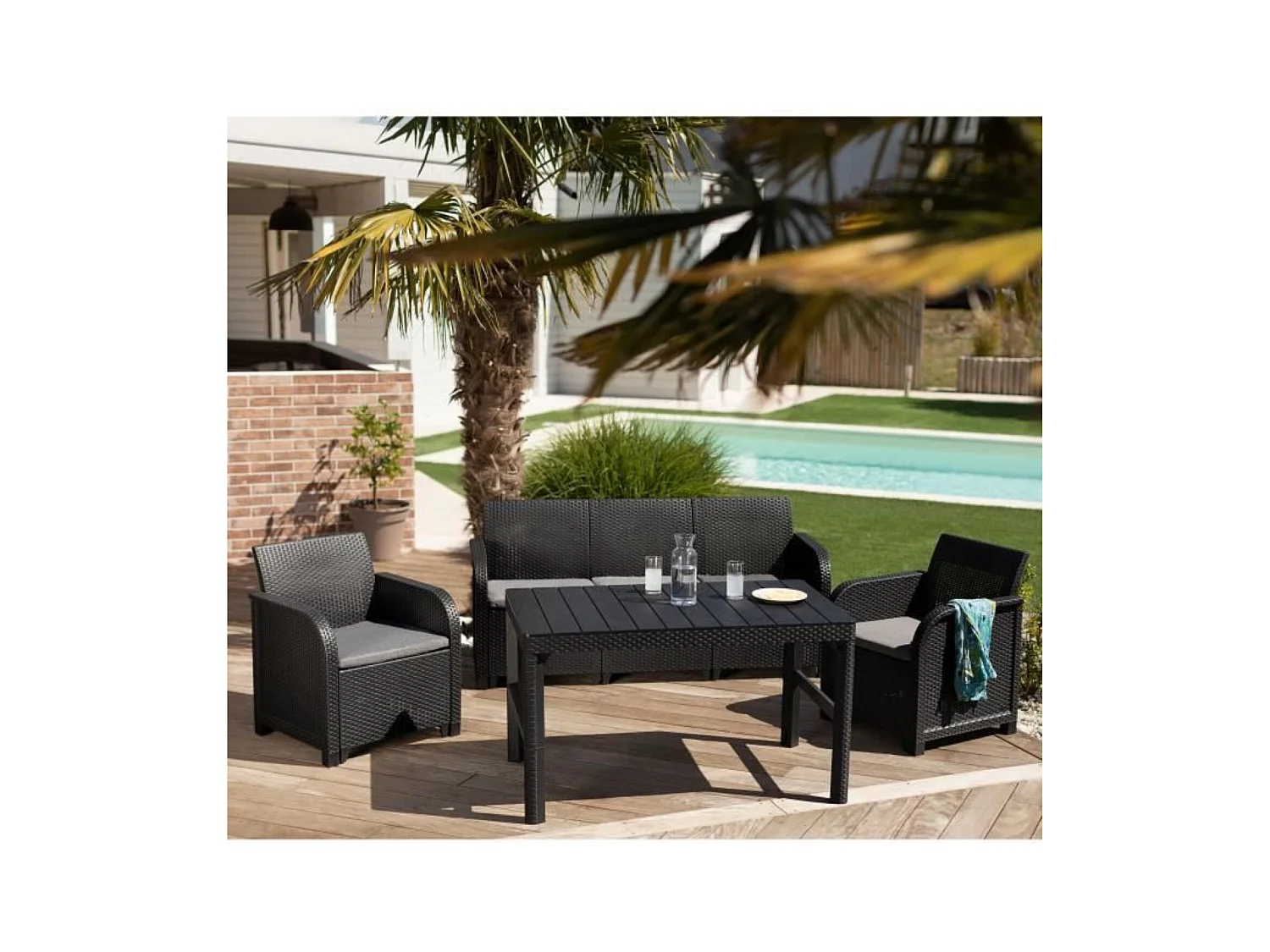 Salon de jardin  - en imitation résine tressée - ALLIBERT by KETER
