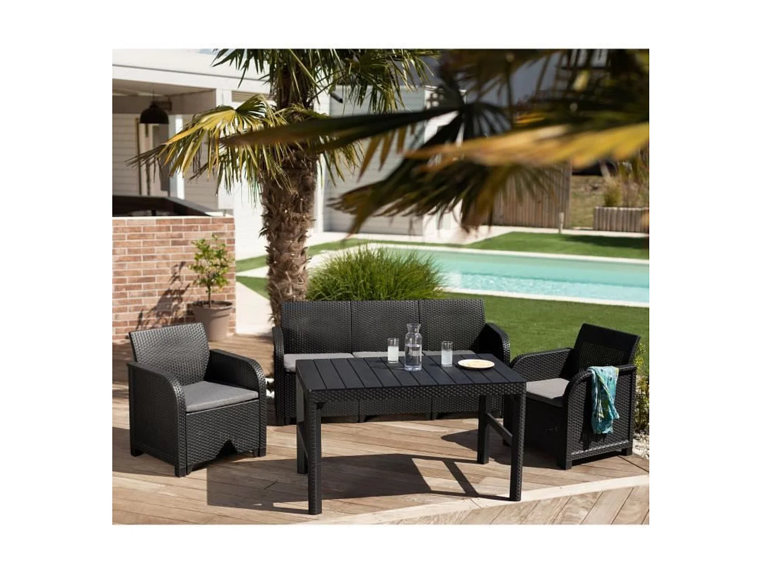 Salon de jardin  - en imitation résine tressée - ALLIBERT by KETER