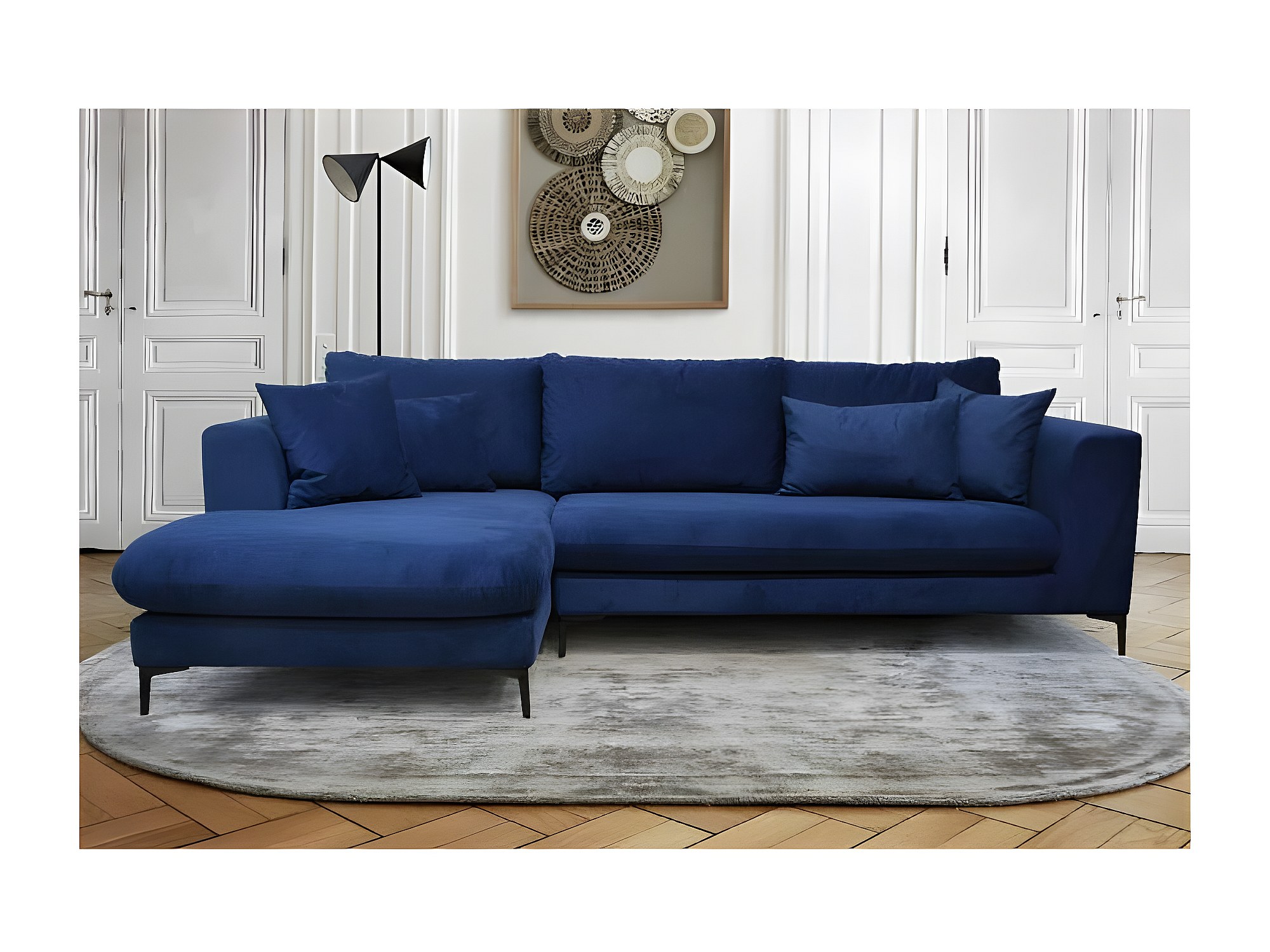 Canapé d'angle gauche convertible en velours bleu nuit SAMARA