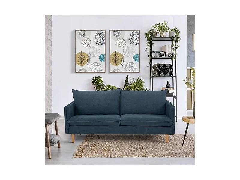 Canapé 2 places - Tissu bleu foncé - MARLON