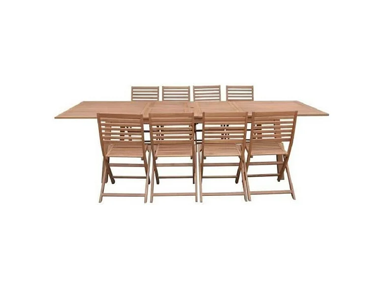 Conjunto de comedor de jardín para 8 a 12 personas - Mesa extensible 200/250/300 x 100 cm + 8 sillas - Madera de eucalipto