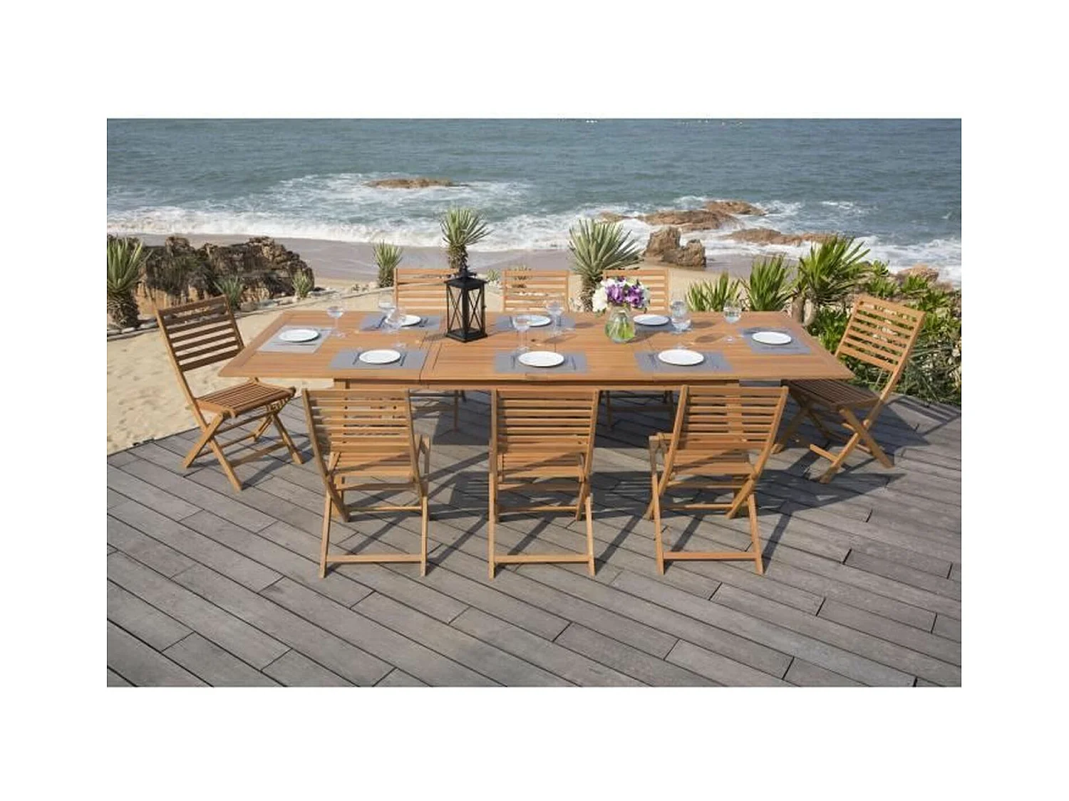 Ensemble Table et chaises de jardin - Structuré en Bois d'Eucalyptus FSC