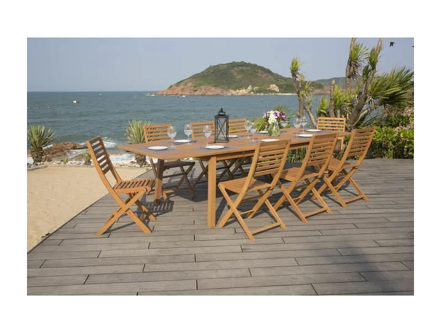 Ensemble Table et chaises de jardin - Structuré en Bois d'Eucalyptus FSC