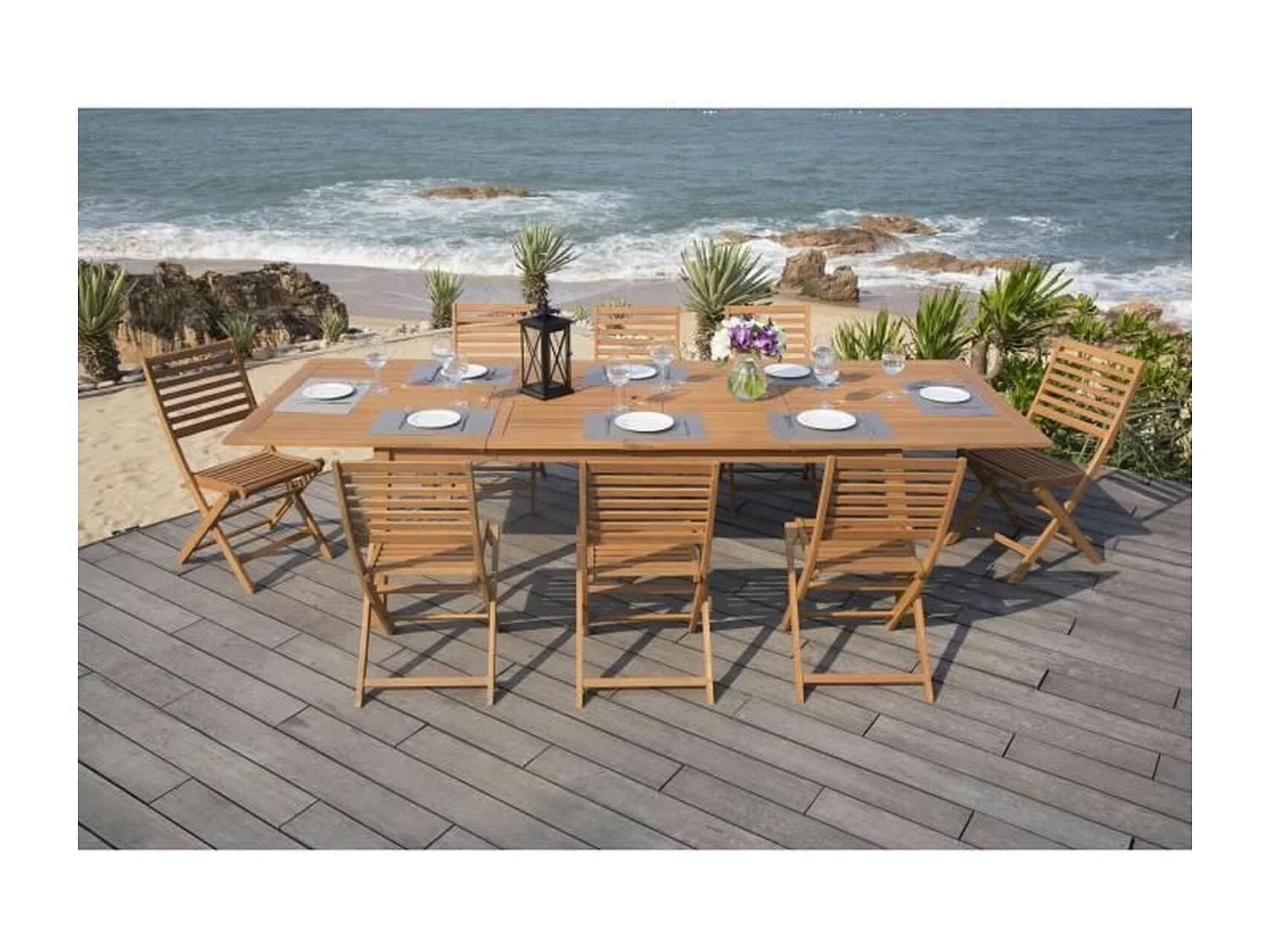 Ensemble Table et chaises de jardin - Structuré en Bois d'Eucalyptus FSC