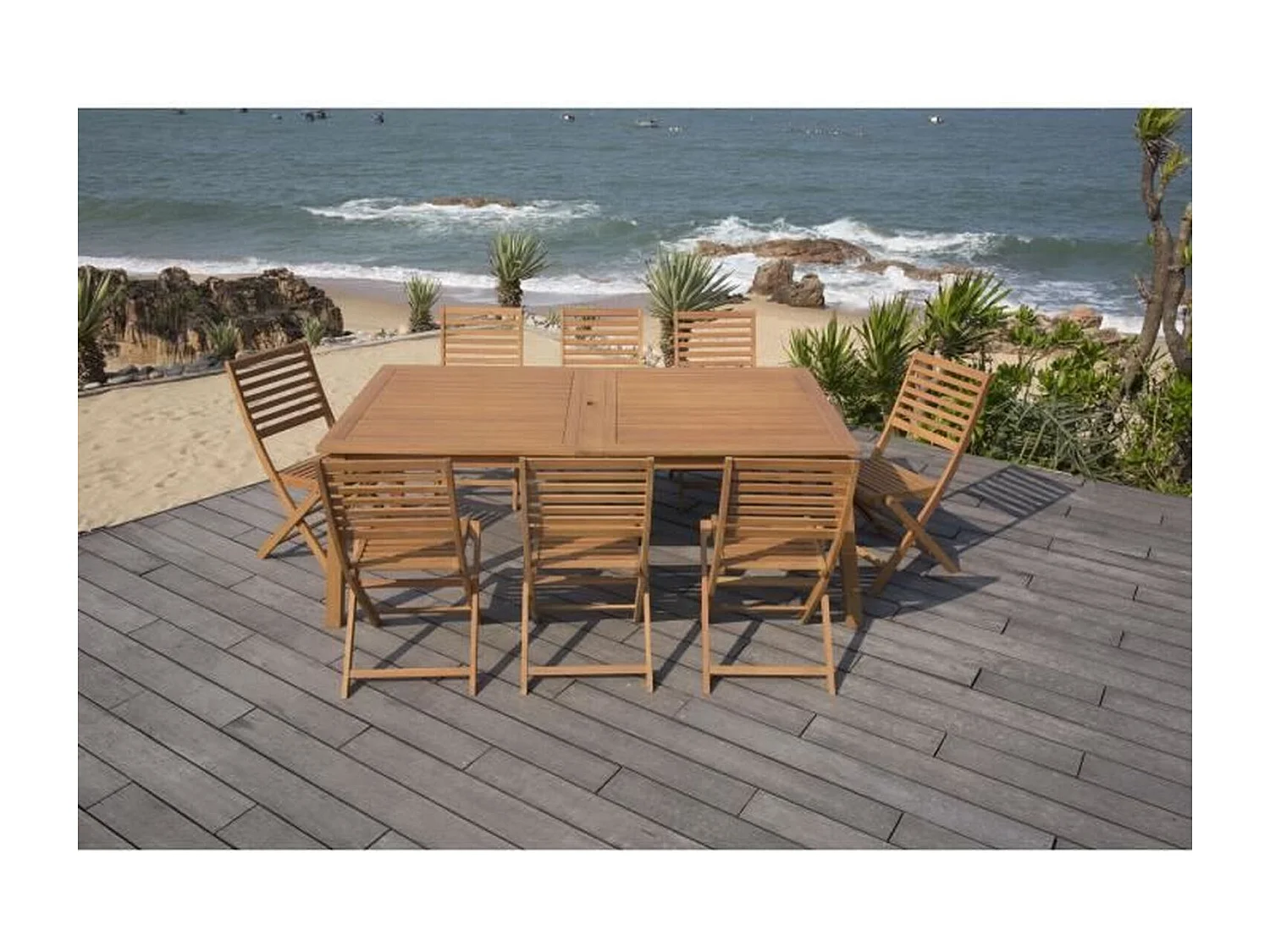 Ensemble Table et chaises de jardin - Structuré en Bois d'Eucalyptus FSC