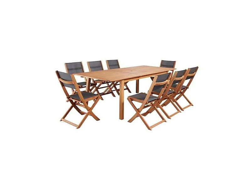 Ensemble repas de jardin 6 a 8 personnes - Table aluminium extensible + 6 chaises - Gris