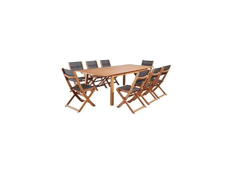 Ensemble repas de jardin 6 a 8 personnes - Table aluminium extensible + 6 chaises - Gris