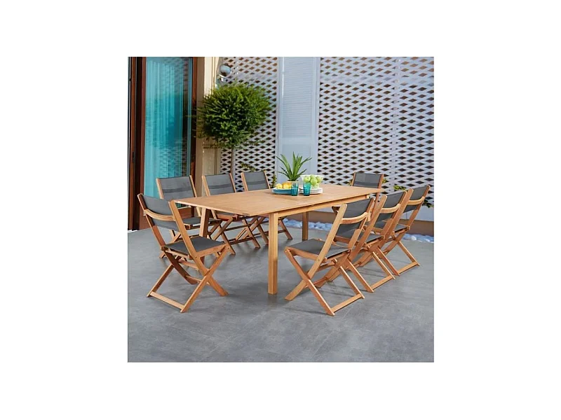 Ensemble repas de jardin 6 a 8 personnes - Table aluminium extensible + 6 chaises - Gris