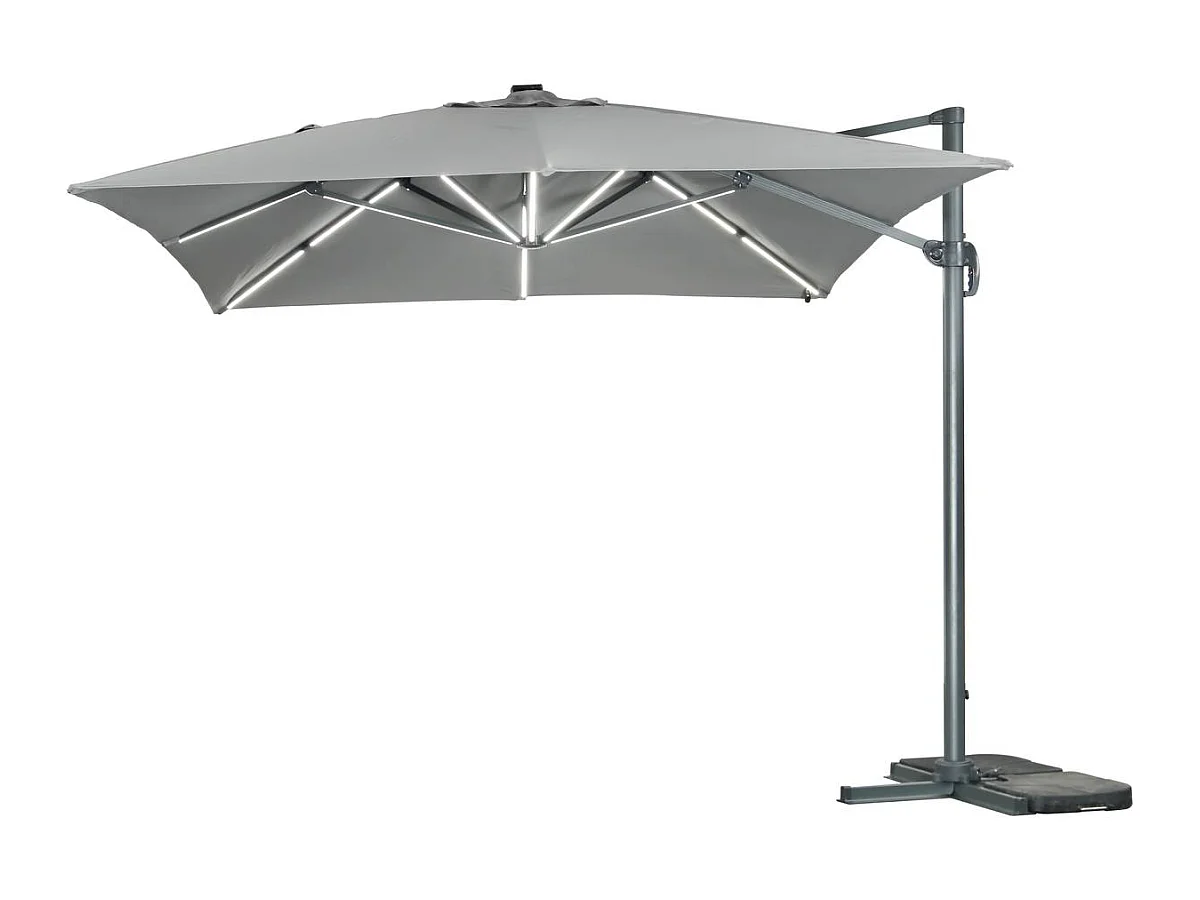 Ampelschirm aus Alu mit LED "Sun 3 Luxe", 3 x 3 m - Grau