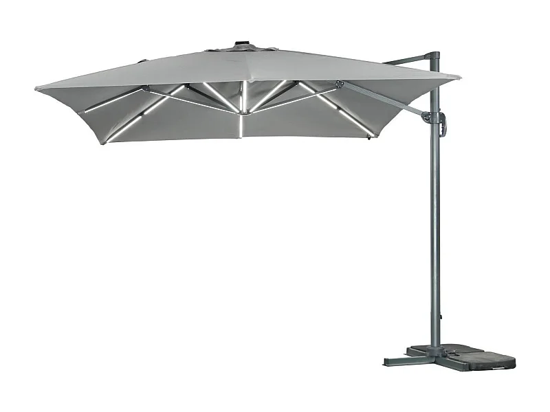 Parasol jardin déporté led alu "Sun 3 Luxe" 3 x 3 m - Gris